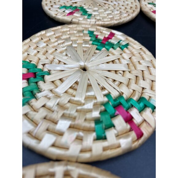 Vintage Set of 6 Seagrass / Straw Coasters / Trivets 5.5" Diameter Boho - Picture 10 of 15